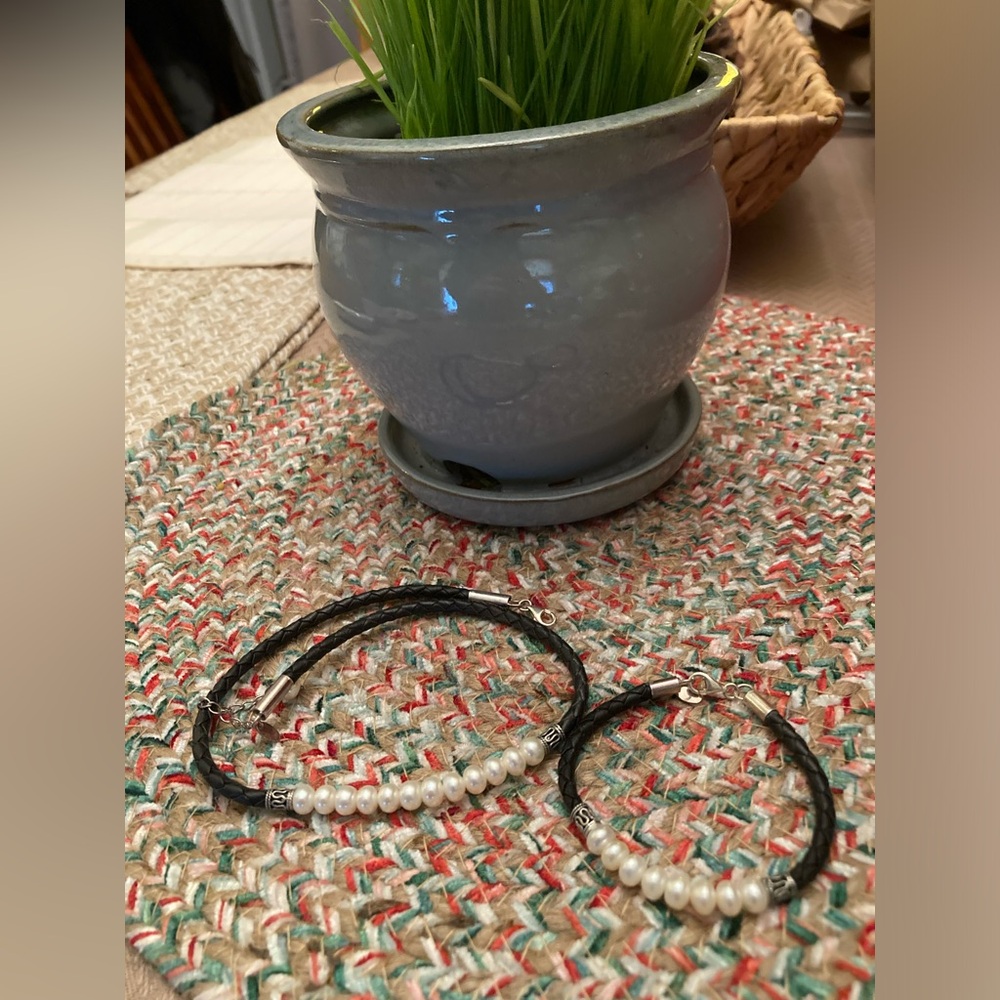 Choker and bracelet set- Sterling silver, leather